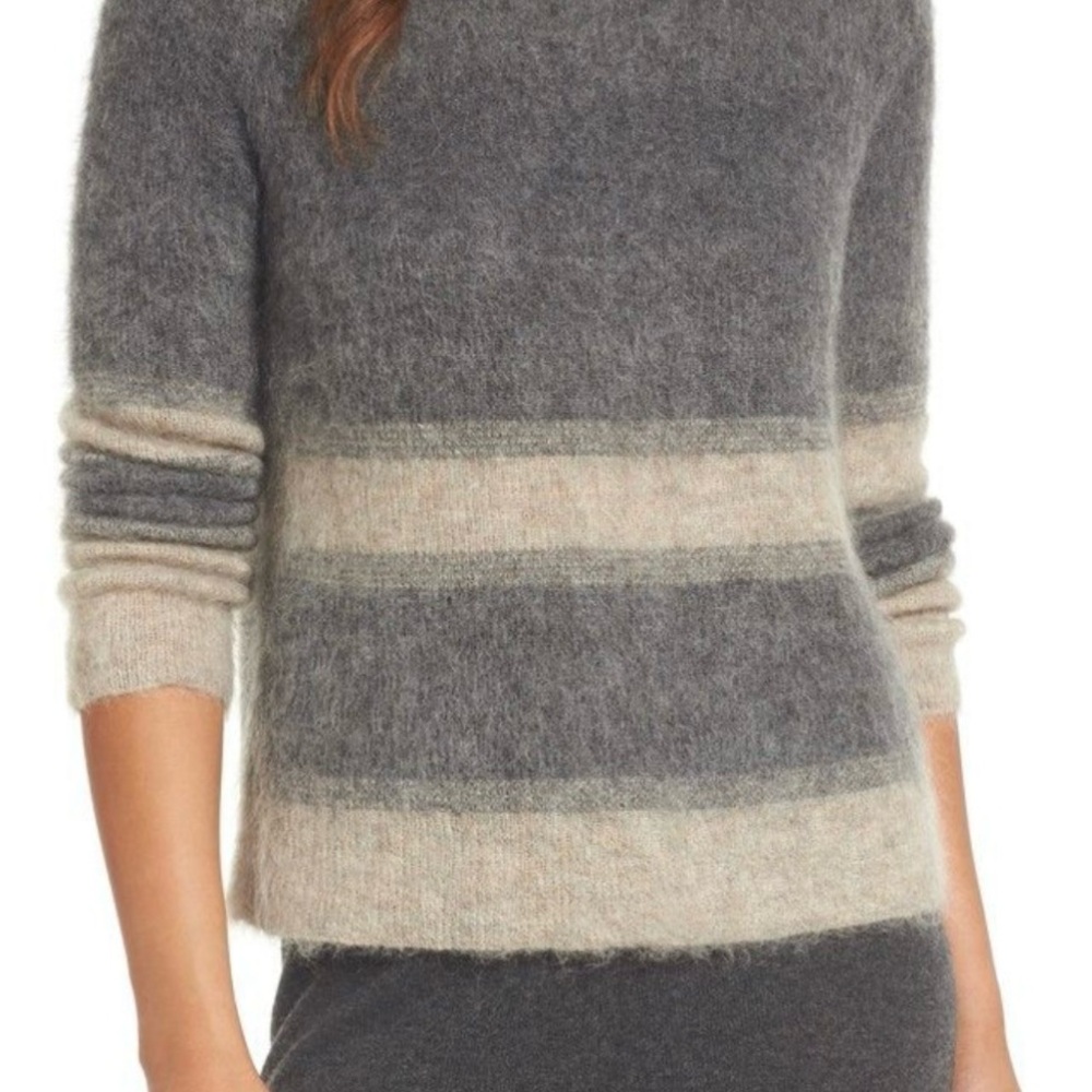 Eileen fisher brushed alpaca mohair stripe pullover sweater size medium
